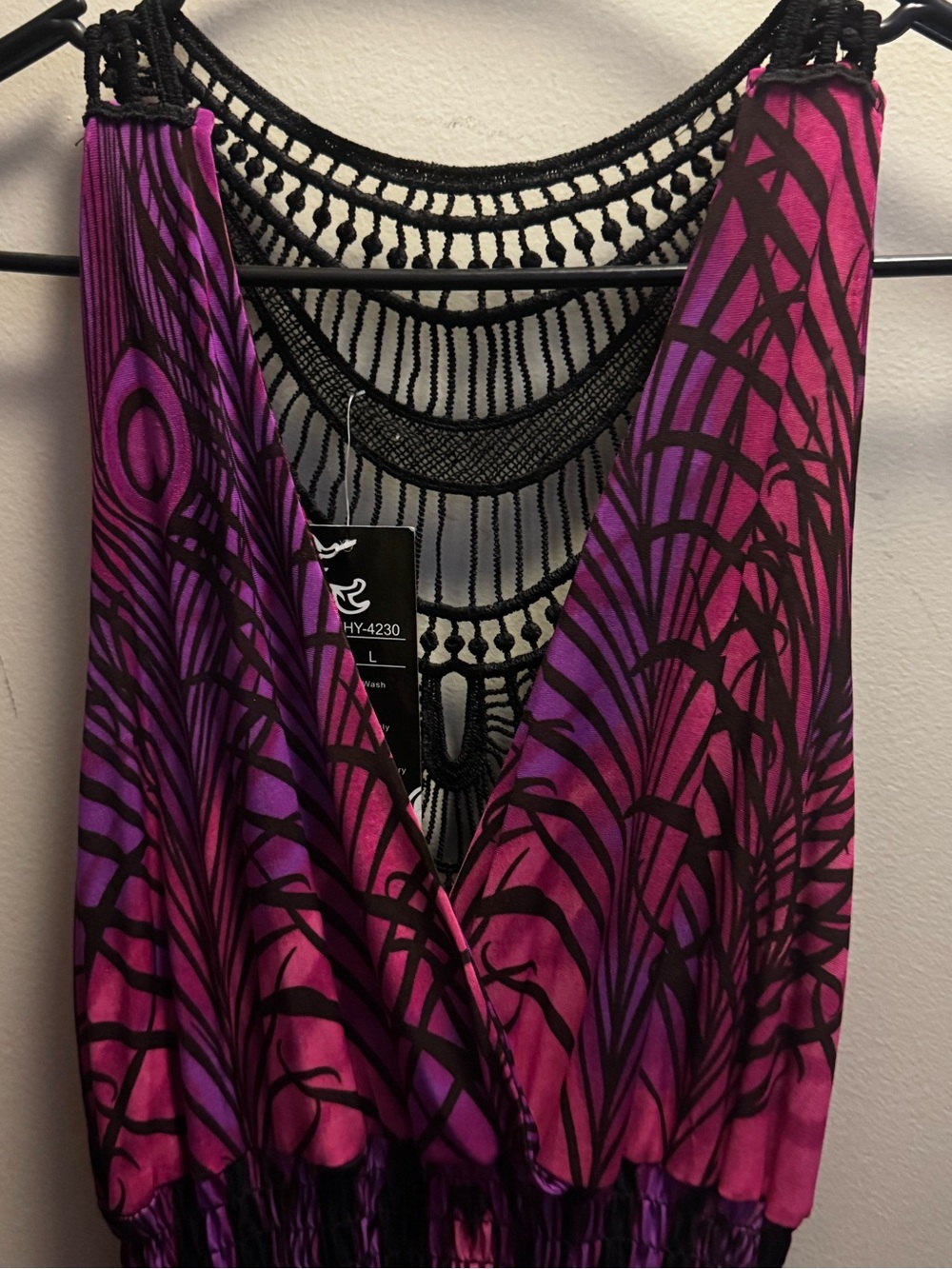 Women's Black and Magenta Peplum Maxi Dress L